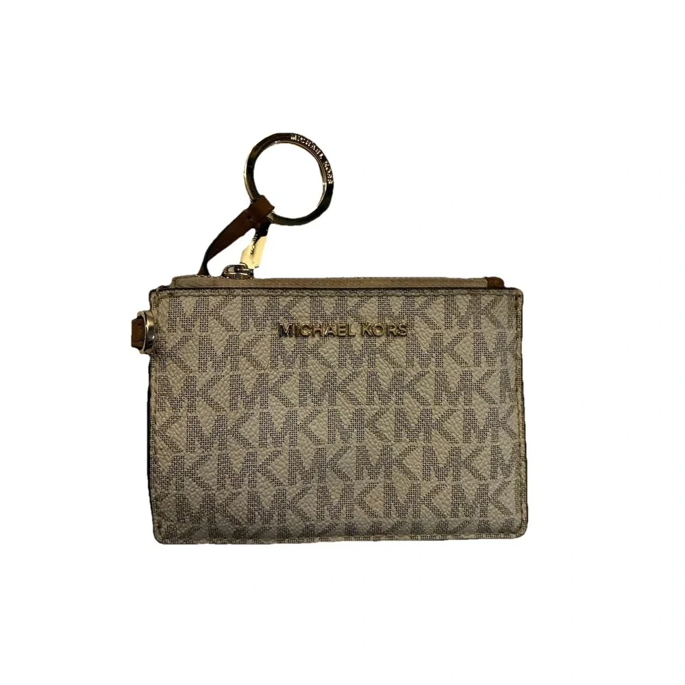 MICHAEL KORS JET‎ SET TRAVEL COIN KEYCHAIN ID POUCH TAN BROWN